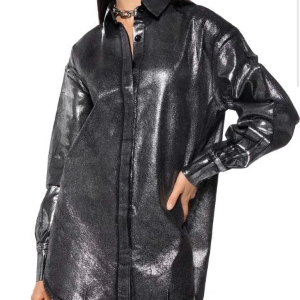 Metallic Black Shirt Dress